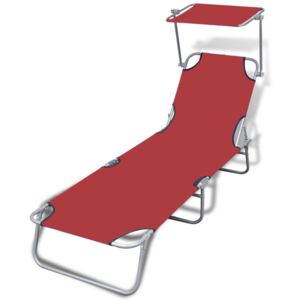 VidaXL Folding Sun Lounger with Canopy Steel and Fabric Red