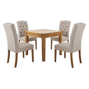 Furnitureland - California Solid Oak Flip Top Extending Table and 4 Button Back Upholstered Chairs