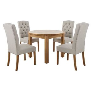 Furnitureland - California Solid Oak Round Extending Table and 4 Button Back Upholstered Chairs