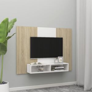 Wall TV Cabinet White and Sonoma Oak 135x23.5x90 cm Chipboard