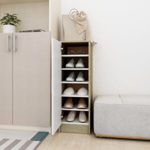 Shoe Cabinet White and Sonoma Oak 32x35x92 cm Chipboard