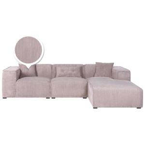 Corner Sofa Taupe Corduroy 3 Seater Left Hand Extra Scatter Cushions Modern Beliani