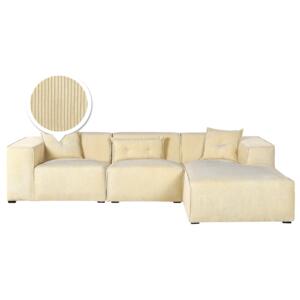 Corner Sofa Sand Beige Corduroy 3 Seater Left Hand Extra Scatter Cushions Modern Beliani