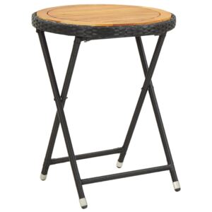 VidaXL Tea Table Black 60 cm Poly Rattan and Solid Acacia Wood