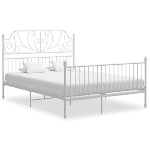 VidaXL Bed Frame White Metal and Plywood 140x200 cm