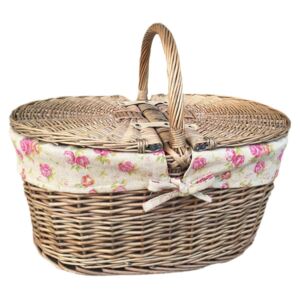 Willow Premium Deep Antique Wash Oval Picnic Basket Garden Rose Lining