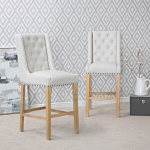 Perugia Natural Button Back Bar Stool With Studs