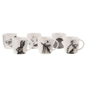 Animals Mug - / Set of 6 - Porcelain by Pols Potten White/Black