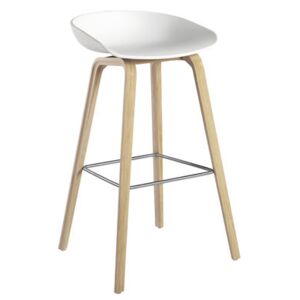 About a stool Bar stool - H 75 cm - Plastic & wood legs by Hay White