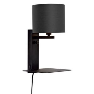 Florence Wall light with plug - / Fabric lampshade - Shelf & USB port by It's about Romi Black