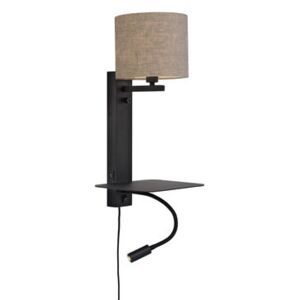 Florence Wall light with plug - / Fabric lampshade - LED reading light, shelf & USB port by It's about Romi Beige