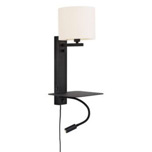 Florence Wall light with plug - / Fabric lampshade - LED reading light, shelf & USB port by It's about Romi White