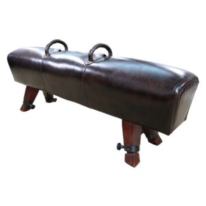 Vintage Gym Horse Rebel Bench long Distressed Tobacco Brown Real Leather