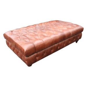 Vintage Chesterfield Ottoman Large Footstool Nappa Chocolate Brown Real Leather