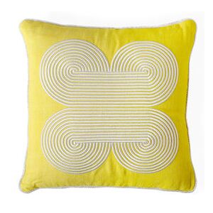 Pompidou Quatrefoil Cushion - / 40 x 40 cm - Linen & satin embroidery by Jonathan Adler Yellow