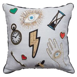Bijoux Scatter Cushion - / 46 x 46 cm - Linen & hand-embroidered beads by Jonathan Adler Multicoloured