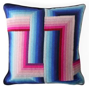 Bargello Infinity Cushion - / 55 x 55 cm - Hand-embroidered / Wool & velvet by Jonathan Adler Blue/Pink/Multicoloured