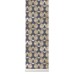 Birds Wallpaper - / 1 roll - Width 53 cm by Ferm Living Blue/Gold