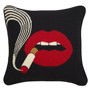 Lips Smolder Cushion - / Hand-embroidered - 46 x 46 cm by Jonathan Adler Red/Black