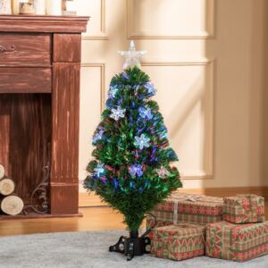 HOMCOM HOMCM 3FT Prelit Artificial Christmas Tree Fiber Optic LED Light Holiday Home Xmas Decoration Tree with Foldable Feet, Green