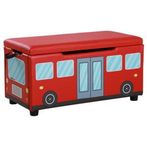 HOMCOM Kids Bench Storage Chest Storage Box 75 x 36 x 39 cm, Red Bus Pattern PVC, Safe and Comfortable Foldable Red