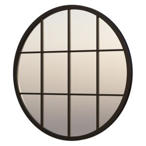 Black Metal Round Window Pane Mirror - 65cm