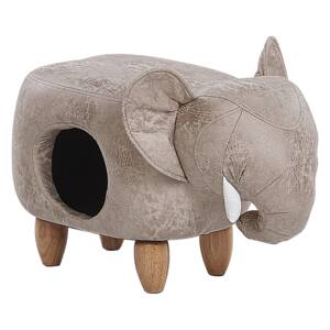 Kids Animal Stool Grey Fabric Leather-Like Elephant Footstool with Storage Children's Room Beliani