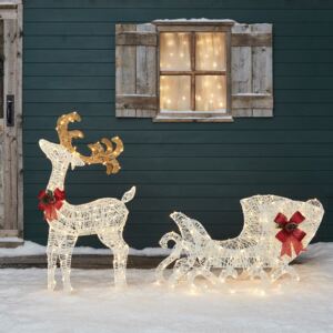 Large Harewood Spun Cotton Light Up Reindeer & Sleigh