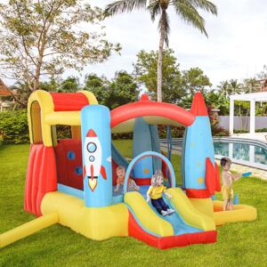 Outsunny Kids Bounce Castle House Inflatable Trampoline Slide Water Pool 3 in 1 with Inflator for Kids Age 3-12 Rocket Design 3.4 x 2.8 x 1.85m