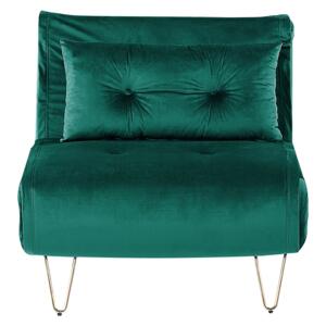 Small Sofa Bed Dark Green Velvet 1 Seater Fold-Out Sleeper Armless With Cushion Metal Gold Legs Glamour Beliani