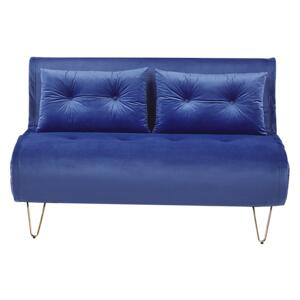 Sofa Bed Navy Blue Velvet 2 Seater Fold-Out Sleeper Armless With 2 Cushions Metal Gold Legs Glamour Beliani