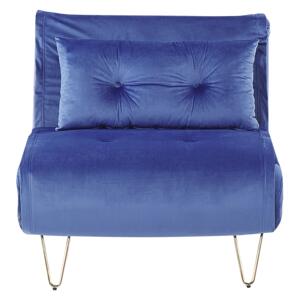 Small Sofa Bed Navy Blue Velvet 1 Seater Fold-Out Sleeper Armless With Cushion Metal Gold Legs Glamour Beliani