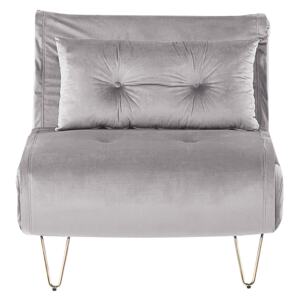 Small Sofa Bed Grey Velvet 1 Seater Fold-Out Sleeper Armless With Cushion Metal Gold Legs Glamour Beliani