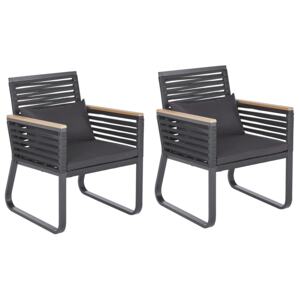 Set of 2 Garden Dining Chairs Black Metal Frame with Cushions Rope Design Industrial Modern Beliani