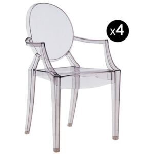 Louis Ghost Stackable armchair - Polycarbonate - Set of 4 by Kartell Grey
