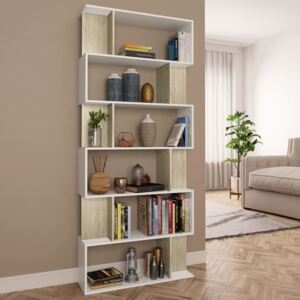 VidaXL Book Cabinet/Room Divider White and Sonoma Oak 80x24x192 cm Chipboard