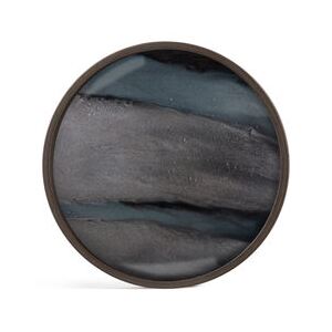 Graphite Organic Tray - / Ø 30 cm - Wood & hand-painted glass by Ethnicraft Blue