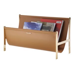 Magazine holder - / Leather & Metal - L 58 cm by Opinion Ciatti Brown/Gold