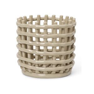 Ceramic Small Basket - / Ø 16 x H 14.5 cm - Hand-made by Ferm Living Beige