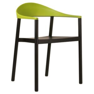 Monza Stackable armchair - Plastic & painted wood by Plank Green/Black