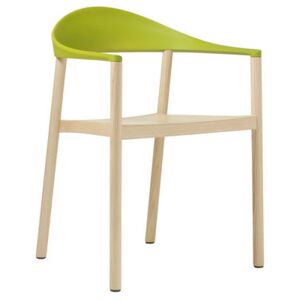 Monza Stackable armchair - Plastic & wood by Plank Green/Natural wood