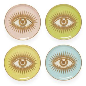 Le wink Glass coaster - / Set of 4 – Porcelain & gold by Jonathan Adler Blue/Pink/Yellow/Green