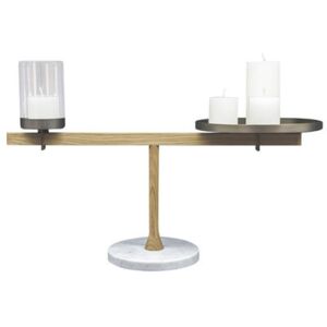 Balance Candelabra - L 63 x H 28 cm / Marble, oak & brass by Driade White/Gold/Natural wood