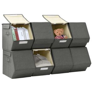 Stackable Storage Boxes with Lid Set of 8 pcs Fabric Anthracite