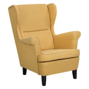 Wingback Chair Armchair Yellow Fabric Upholstered Rolled Arms Retro Beliani