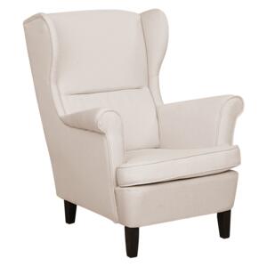 Wingback Chair Light Beige Fabric 63L x 74W x 102H cm High Back Rubberwood Legs Traditional Beliani