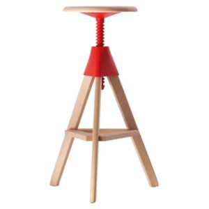 Tom Adjustable bar stool - Pivoting - Wood & plastic by Magis Red/Natural wood
