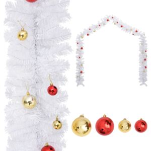 Christmas Garland Decorated with Baubles White 5 m