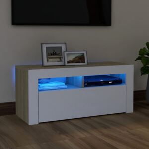 VidaXL TV Cabinet with LED Lights White and Sonoma Oak 90x35x40 cm