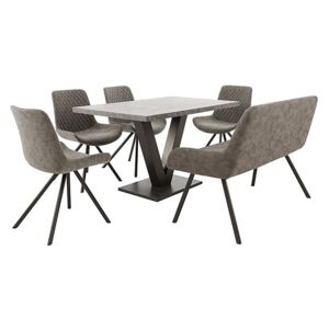 Rocket Dining Table, 4 Faux Leather Chairs and High Back Bench Dining Set